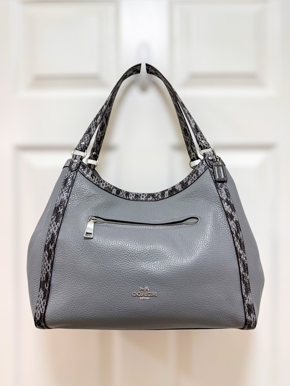Coach Kristy Granite Grey Pebbled Leather Python Embossed Shoulder Bag